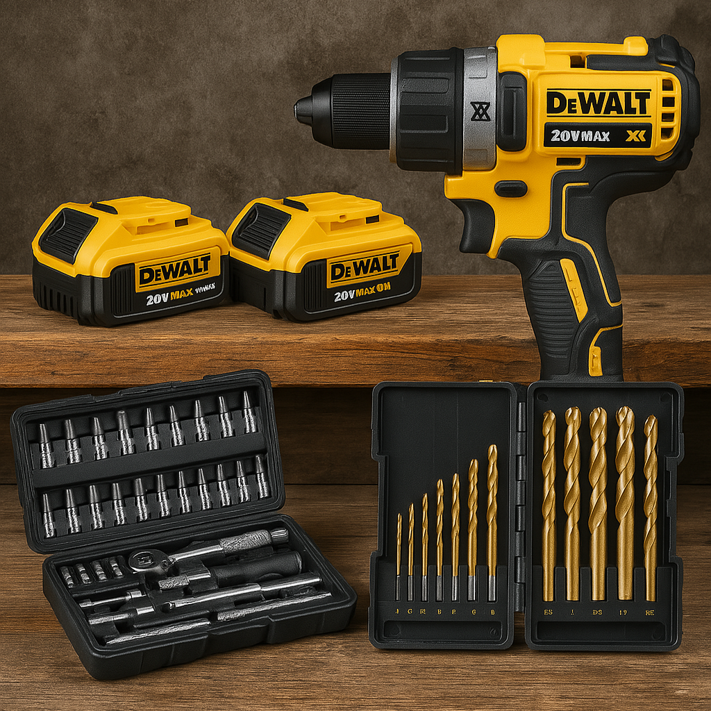 🥇 KIT TALADRO DEWALT + 2 BATERÍAS + KIT HERRAMIENTA